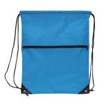 Sac à cordons en RPET avec poche frontale zippée 210T couleur bleu deuxième vue