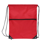Sac à cordons en RPET avec poche frontale zippée 210T couleur rouge deuxième vue