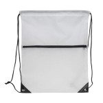Sac à cordons en RPET avec poche frontale zippée 210T couleur blanc deuxième vue