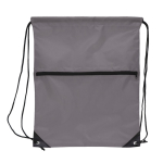 Sac à cordons en RPET avec poche frontale zippée 210T couleur gris deuxième vue