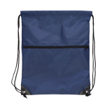 Sac à cordons en RPET avec poche frontale zippée 210T couleur bleu foncé deuxième vue
