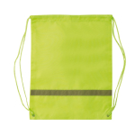 Sac à cordons en polyester avec bande réfléchissante horizontale couleur vert lime deuxième vue
