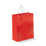 Sac moyen en papier laminé coloré avec anse en corde couleur rouge