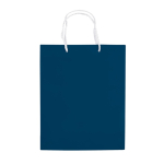 Sac moyen en papier laminé coloré avec anse en corde couleur bleu foncé deuxième vue