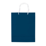 Sac moyen en papier laminé coloré avec anse en corde couleur bleu foncé troisième vue