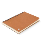 Carnet à spirale en cuir recyclé avec pages lignées FSC couleur marron clair troisième vue