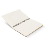Carnet à spirale en cuir recyclé avec pages lignées FSC couleur marron clair quatrière vue