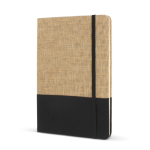Carnet en jute et RPET avec détail coloré à la base et pages lignées couleur noir