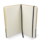 Carnet en jute et RPET avec détail coloré à la base et pages lignées couleur noir sixième vue