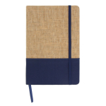 Carnet en jute et RPET avec détail coloré à la base et pages lignées couleur bleu foncé deuxième vue