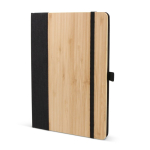 Cahier couverture en bambou avec bordure verticale et pages lignées A5 couleur noir