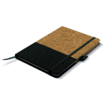 Carnet en liège et cuir vegan avec sangle élastique et lignées A5 couleur noir