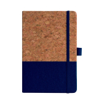 Carnet en liège et cuir vegan avec sangle élastique et lignées A5 couleur bleu foncé deuxième vue