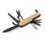 Outil multifonction en bambou 9 fonctions et anneau pour accrocher couleur noir