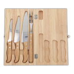 Coffret en bois avec 3 couteaux et une fourchette pour barbecue couleur bois troisième vue
