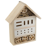 Maison en bois pour insectes avec de multiples entrées et sorties couleur bois