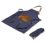 Tablier avec poche frontale en PU et gant de barbecue assorti couleur bleu foncé
