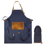 Tablier avec poche frontale en PU et gant de barbecue assorti couleur bleu foncé deuxième vue