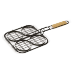 Grille avec poignée en bois pratique pour hamburgers couleur bois quatrière vue