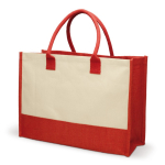 Sac en jute avec anses courtes en coton et capacité de 8 kg couleur rouge