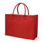 Sac en jute avec anses courtes en coton et capacité de 8 kg couleur rouge quatrière vue