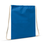 Sac à dos en coton coloré avec cordons naturels 140 g/m2 couleur bleu