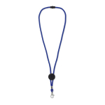 Lanière colorée avec mousqueton en métal et passe personnalisable couleur bleu