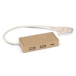 Hub en papier recyclé avec 2 ports USB et un port USB-C couleur naturel