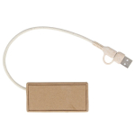 Hub en papier recyclé avec 2 ports USB et un port USB-C couleur naturel troisième vue