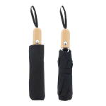 Parapluie pliable en RPET avec poignée en bois Ø94 couleur noir quatrière vue