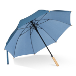 Parapluie en RPET résistant aux tempêtes avec embouts en bois Ø103 couleur bleu foncé deuxième vue