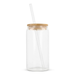 Verre en cristal avec couvercle en bambou et paille 450ml couleur transparent deuxième vue