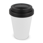 Gobelet à emporter en plastique recyclé avec couvercle coloré 250ml couleur blanc/noir