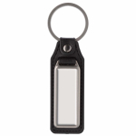 Porte-clés rectangulaire en métal avec mousqueton et cuir synthétique couleur noir deuxième vue