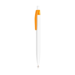 Stylo en plastique avec clip coloré et bouton-poussoir encre noire couleur orange