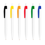 Stylo en plastique avec clip coloré et bouton-poussoir encre noire couleur bleu roi