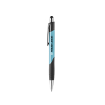 Stylo en plastique coloré avec bouton tactile encre bleue couleur turquoise vue avec impression