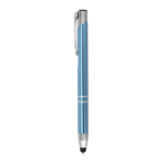 Stylo tactile en aluminium gravé pas cher à l'encre bleue vue du logo imprimé