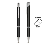 Stylo avec logo en alu avec corps caoutchouté et encre noire Glober couleur noir
