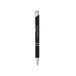 Stylo avec logo en alu avec corps caoutchouté et encre noire Glober couleur noir vue avec impression