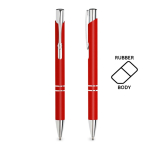 Stylo avec logo en alu avec corps caoutchouté et encre noire Glober couleur rouge