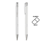 Stylo avec logo en alu avec corps caoutchouté et encre noire Glober couleur blanc