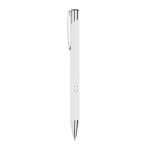 Stylo avec logo en alu avec corps caoutchouté et encre noire Glober couleur blanc