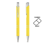 Stylo avec logo en alu avec corps caoutchouté et encre noire Glober couleur jaune