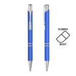 Stylo avec logo en alu avec corps caoutchouté et encre noire Glober couleur bleu roi