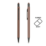 Stylo en aluminium avec corps caoutchouc et pointe tactile encre bleue couleur marron