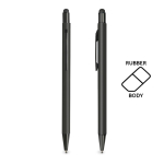 Stylo en aluminium avec corps caoutchouc et pointe tactile encre bleue couleur noir