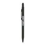 Stylo en aluminium avec corps caoutchouc et pointe tactile encre bleue couleur noir vue avec impression