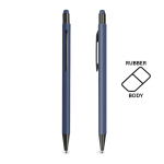 Stylo en aluminium avec corps caoutchouc et pointe tactile encre bleue couleur bleu marine