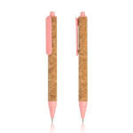 Stylo en fibre de blé et liège avec bouton-poussoir encre noire couleur rose